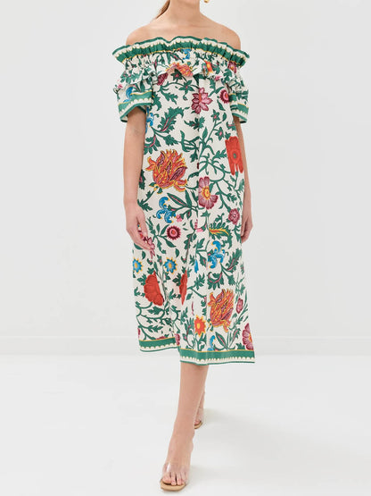 Off Shoulder Floral Print Dress
