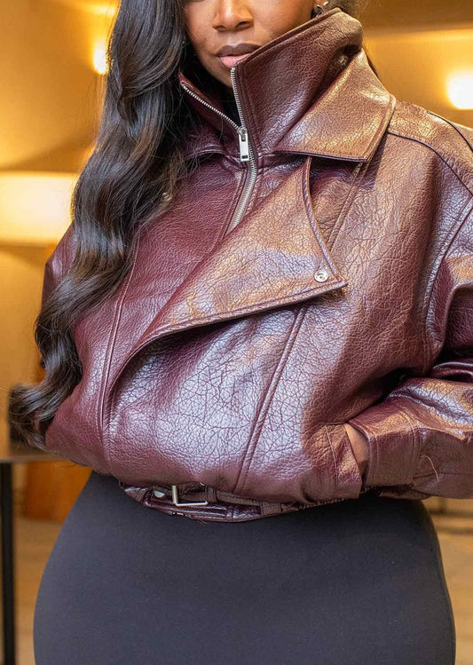 Wine Down Faux Leather Jacket