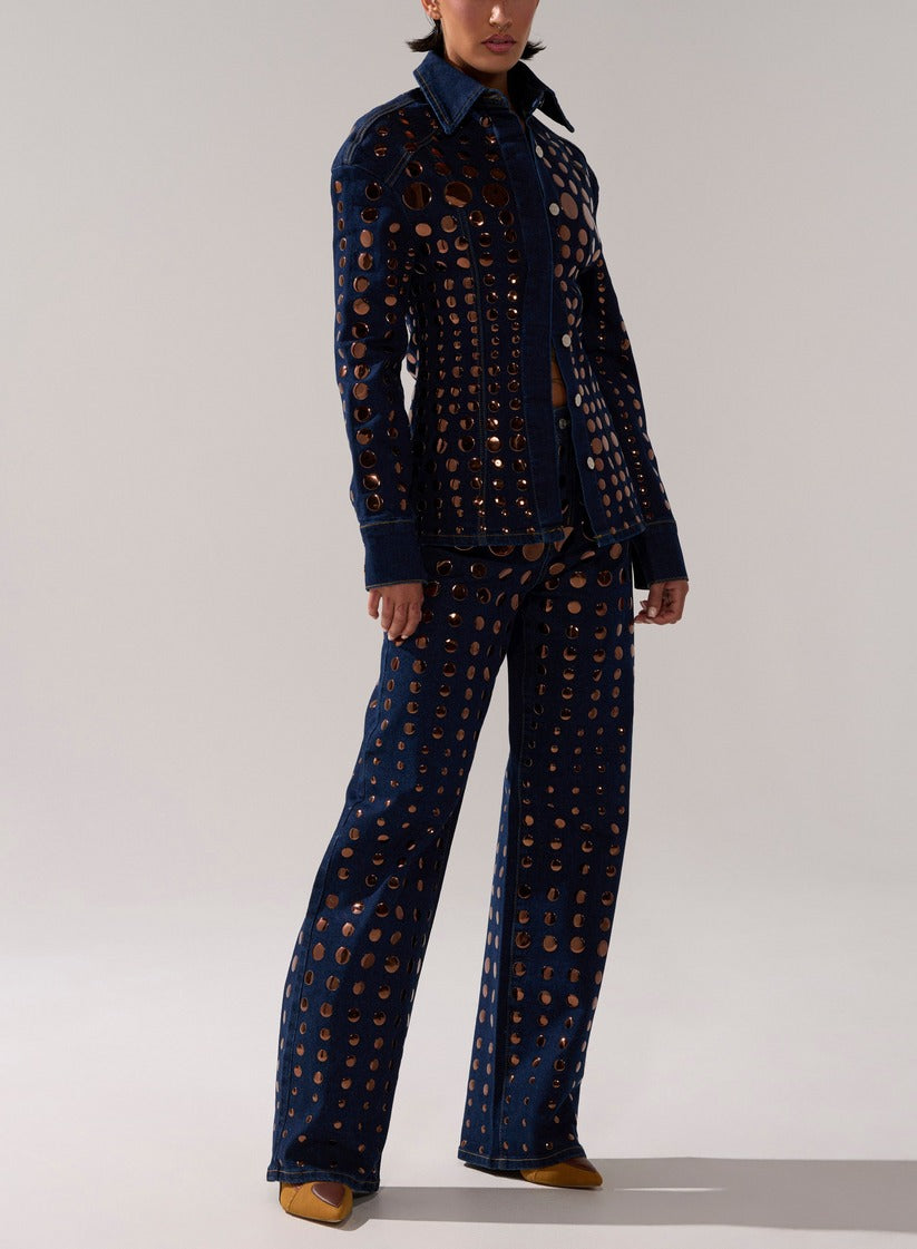 Round Metal Decoration Denim Pant