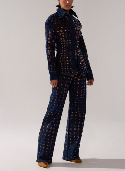 Round Metal Decoration Denim Pant