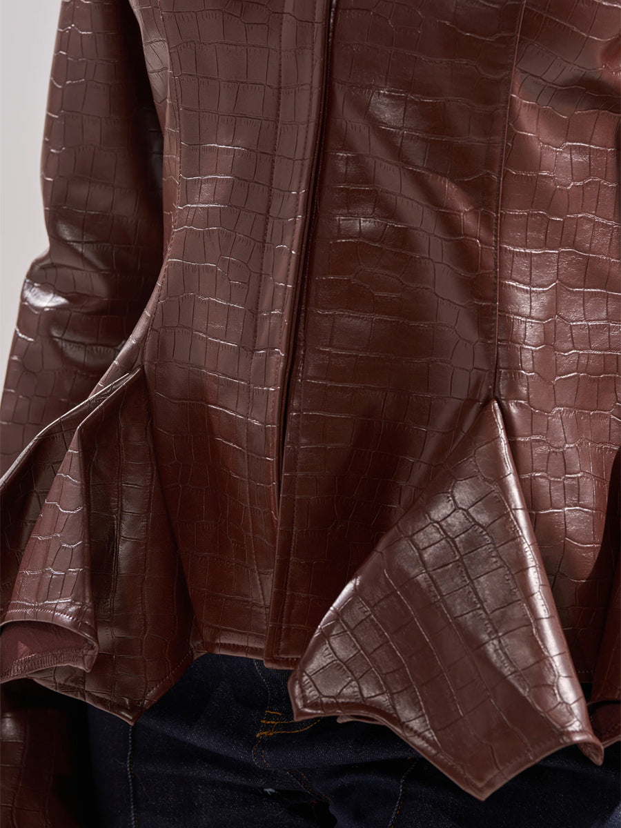 Faux Crocodile Leather Flared Cuffs Jacket