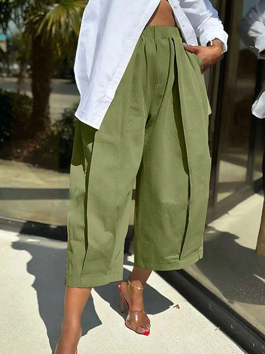 Casual Elastic Waist Wide-leg Pants