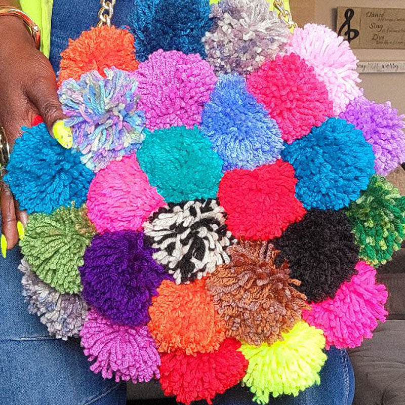 Multicolor Pompom Bag Shoulder Bag