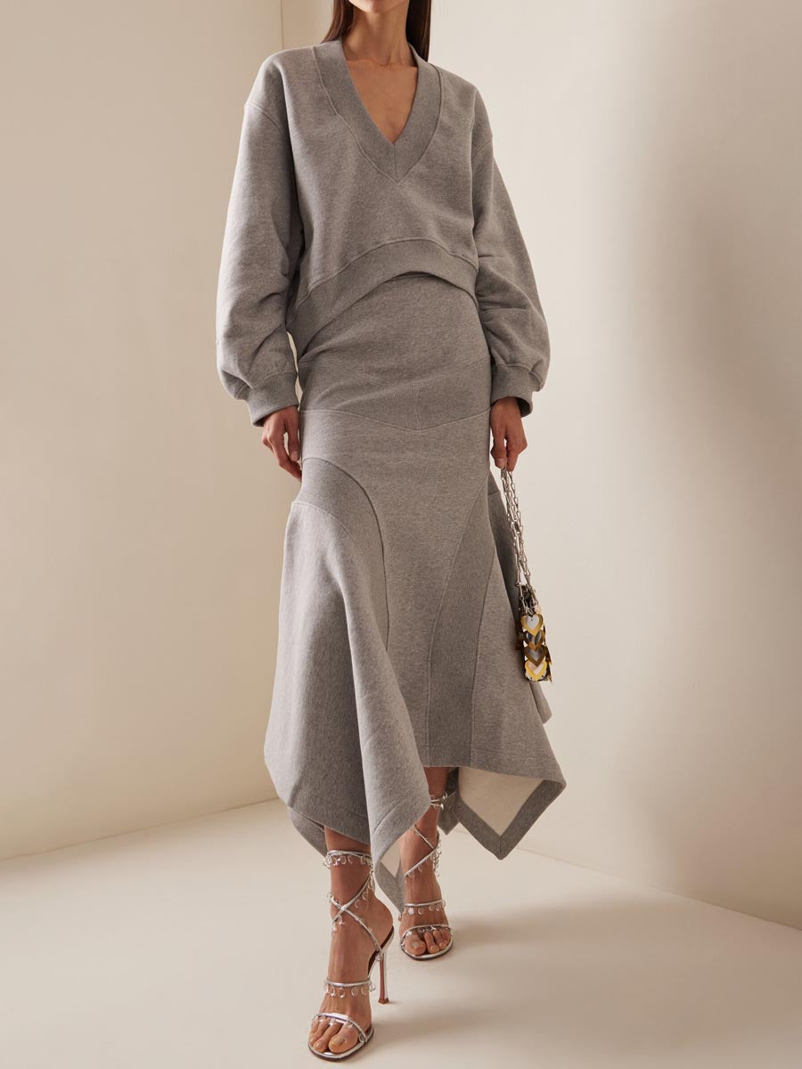 Fashion Patchwork V Neck Top & Mermaid Skirt