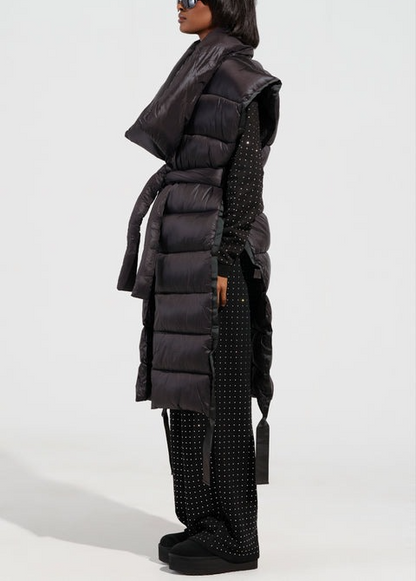 Long Line Puffer Vest In Black