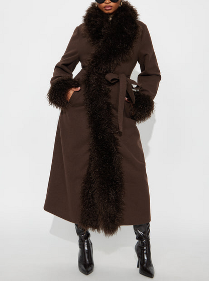 Dark Brown Fur Trim Coat