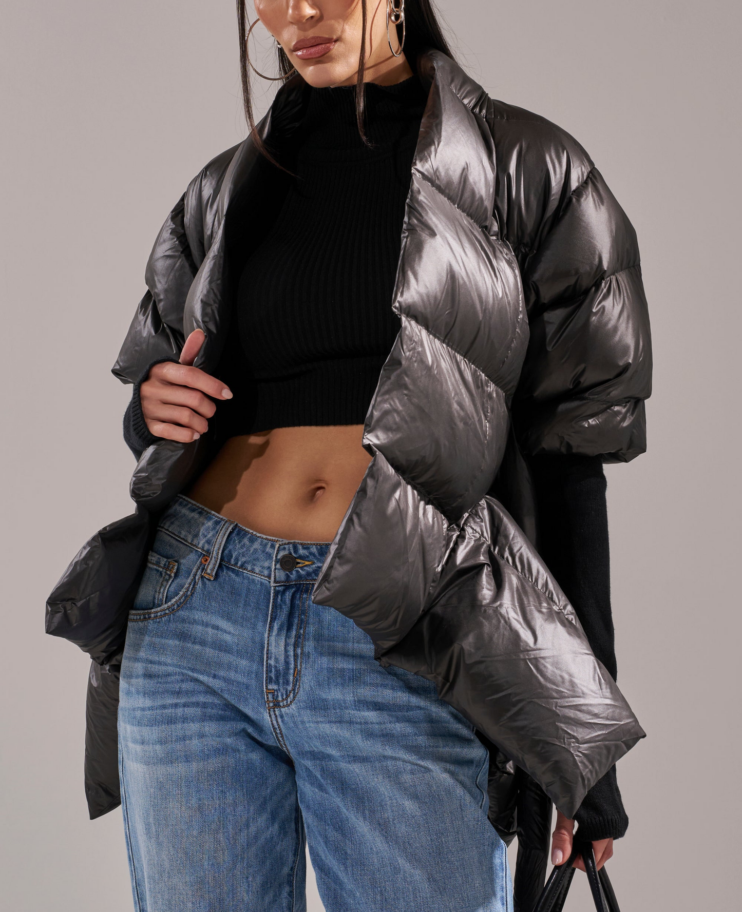 Ribbed Ruffled Puff Sleeve Jacket