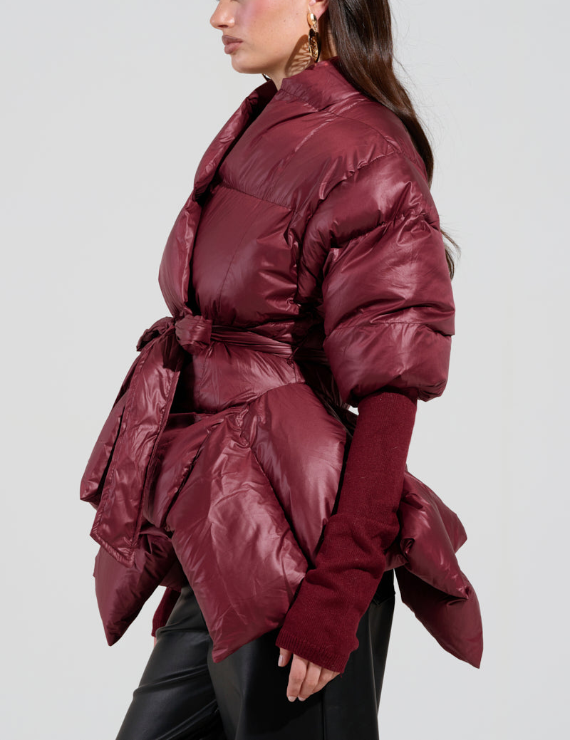 Ribbed Ruffled Puff Sleeve Jacket