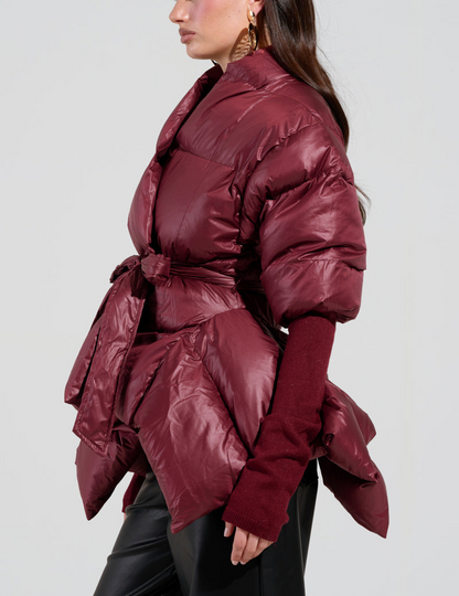 Ribbed Ruffled Puff Sleeve Jacket