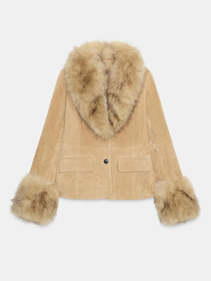 Faux Fur Suede Leather Fitted Blazer