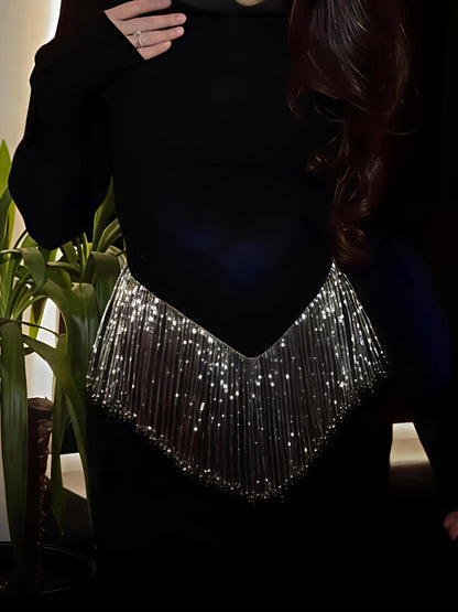 Gorgeous Rhinestone Sparkle Tassels Slim Maxi Dress