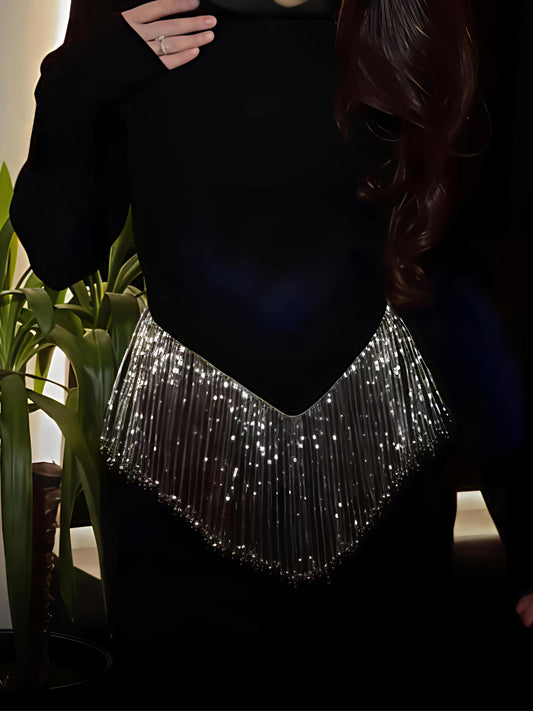 Gorgeous Rhinestone Sparkle Tassels Slim Maxi Dress