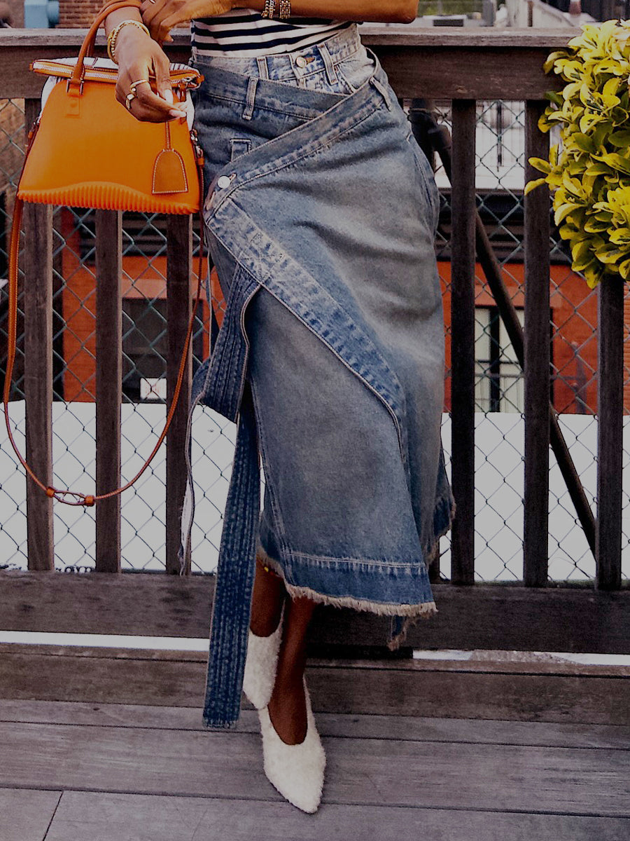 Lace-up Wrap Denim Skirt