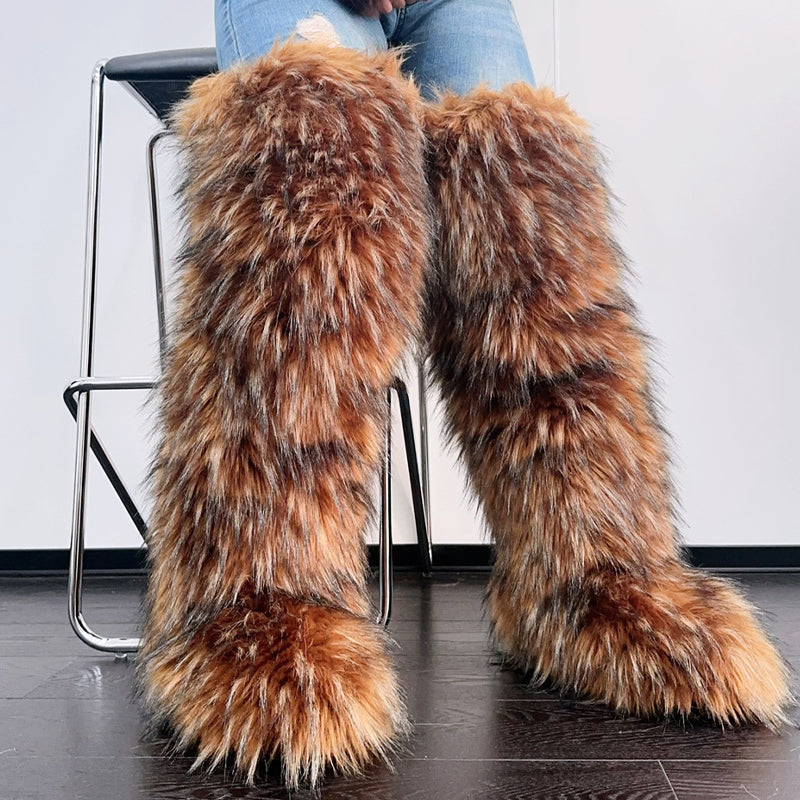 Faux Raccoon Fur Fox Fur knee-high Fur Boots