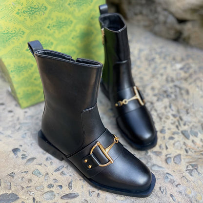 Metal Trim Side Zip Flat Boots