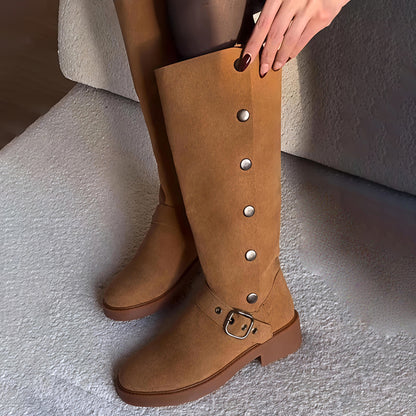 Belt Buckle Suede Boots