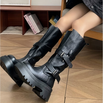 Belt Buckle Retro-style Motorcycle Tall Boot