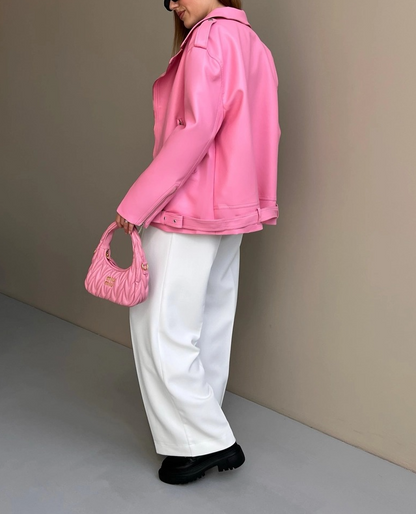 Biker Pink Leather Jacket