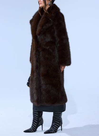 Chocolate Brown Faux Fur Coat