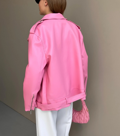 Biker Pink Leather Jacket