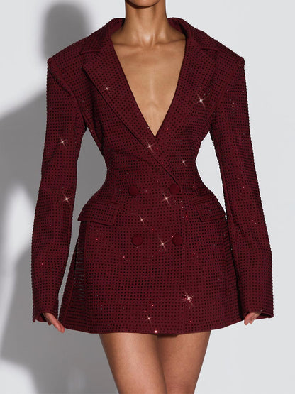 Sparkle Rhinestones Double Breasted Dress Blazer