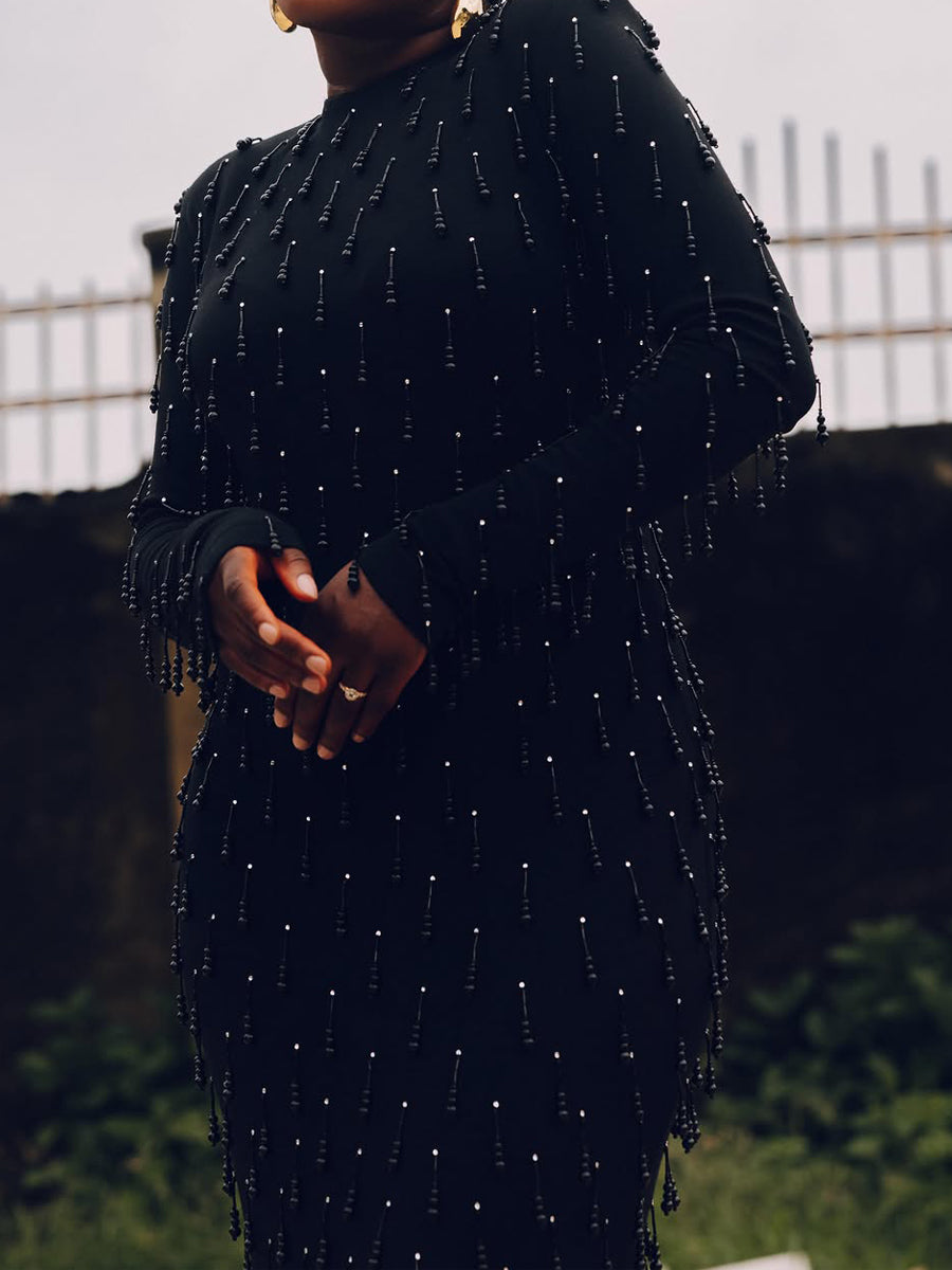 Slim-Fit Dress With Beaded Pendant