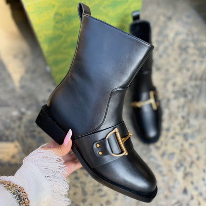 Metal Trim Side Zip Flat Boots