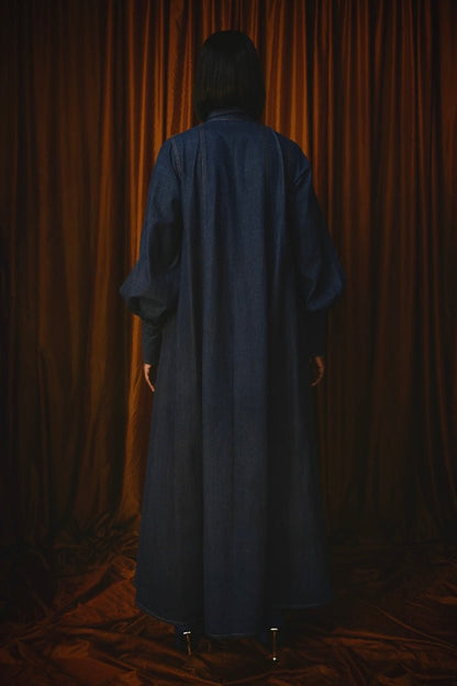 Maxi Flared Shirt Dress In Dark Denim