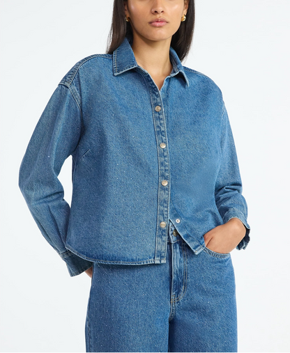 Rhinestone Embellished Cotton Denim Suit