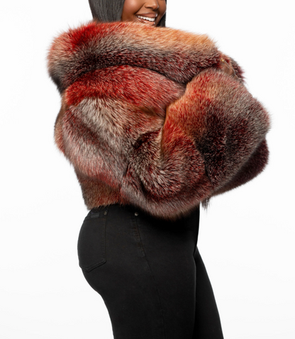 Red Cropped Fox Fur Jacket