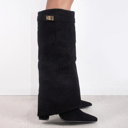 Point Toe Straight Metal Buckle Tall Boots