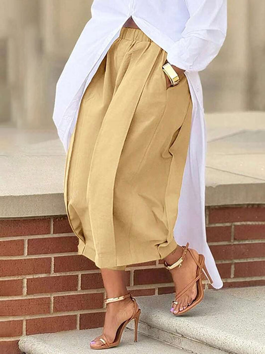 Casual Elastic Waist Wide-leg Pants