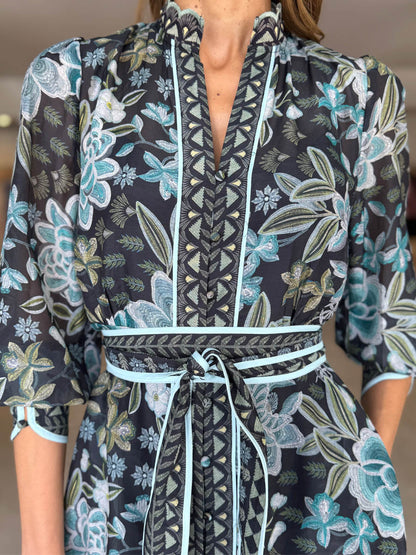 Elegant Printed Belted Maxi Dress