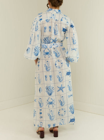 Printed Button Up Belted Maxi Dress