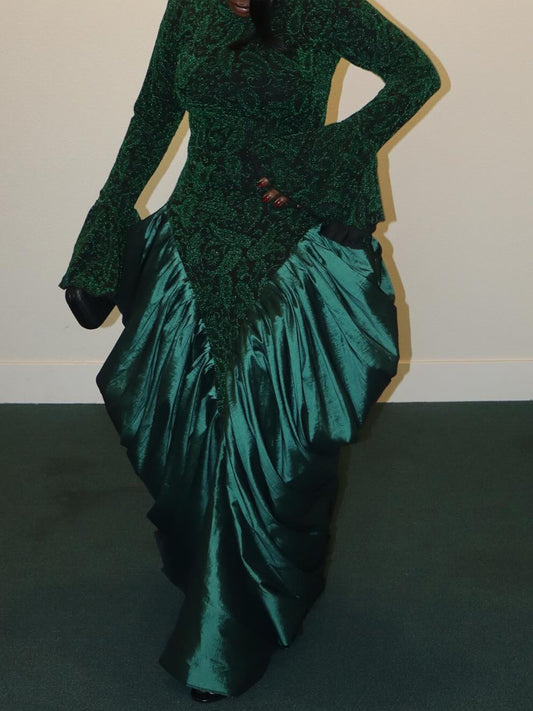 Elegant Printed Flare Sleeve Patchwork Maxi Dress