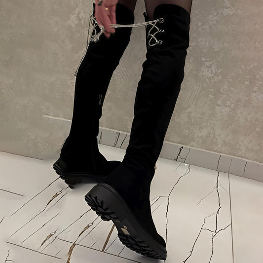 Shinny Strap Over-the-Knee Boots