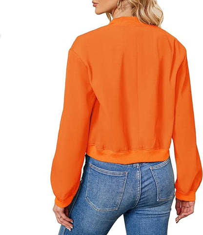 Fashion Thread Double Pocket Cropped Bomber Jacket