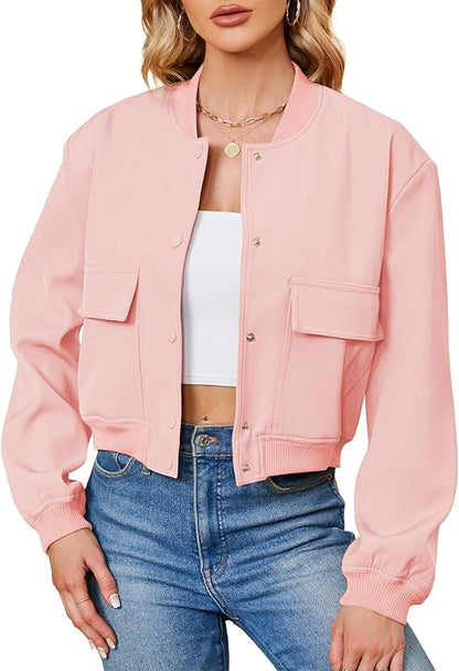 Fashion Thread Double Pocket Cropped Bomber Jacket
