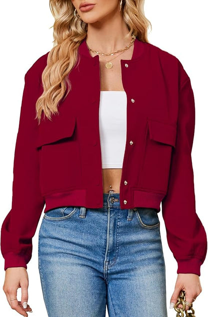 Fashion Thread Double Pocket Cropped Bomber Jacket