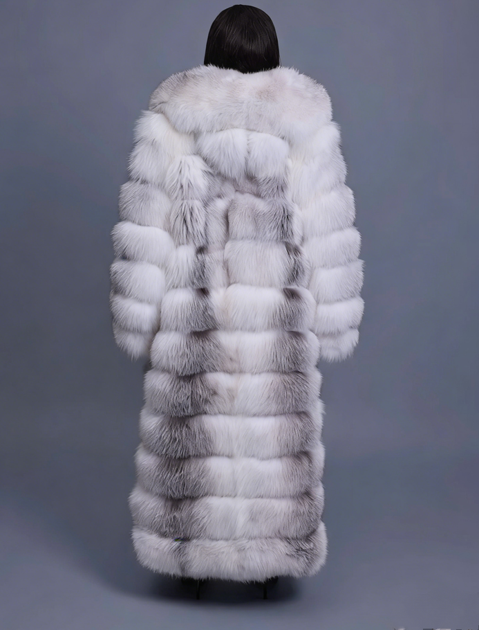 Long Length Fox Fur Trench Coat With Hood
