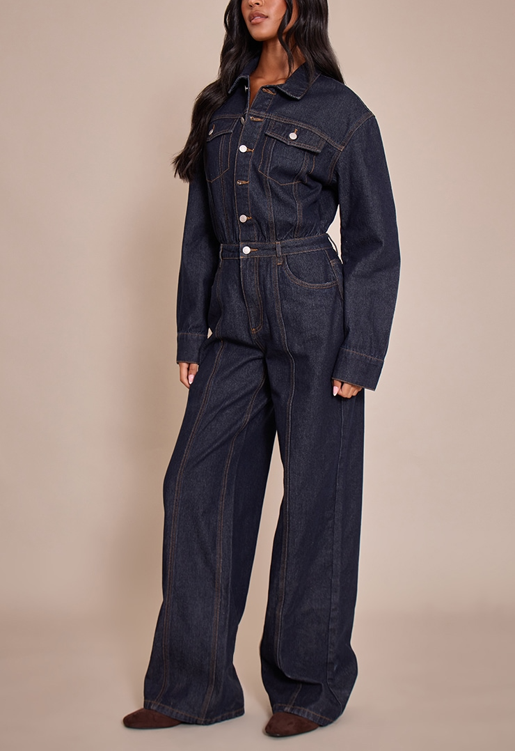 Long-sleeved Denim Jumpsuit