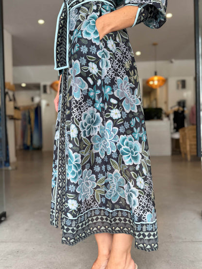 Elegant Printed Belted Maxi Dress