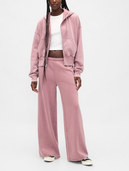 Long Sleeve Zip-up Hooded Sweatshirt And Drawstring Pants Two Pieces Sets