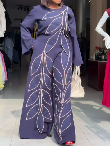 Leaf Print Pants Set