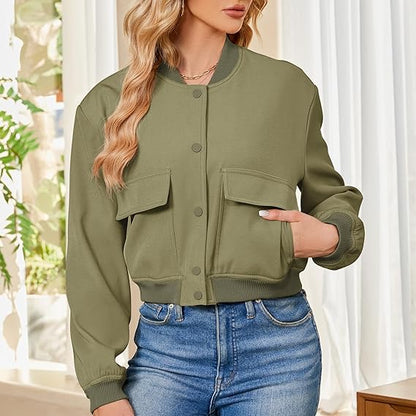 Fashion Thread Double Pocket Cropped Bomber Jacket