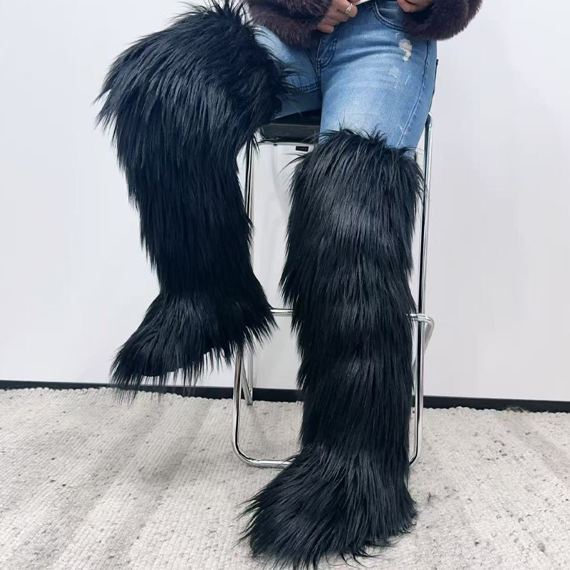 Faux Raccoon Fur Fox Fur knee-high Fur Boots