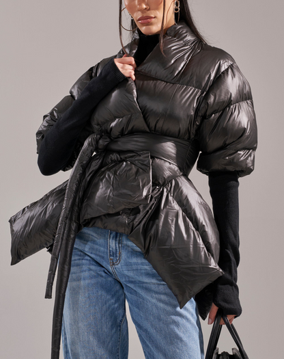 Ribbed Ruffled Puff Sleeve Jacket