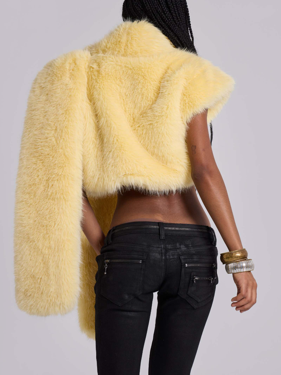 Removable Faux Fur Cape Sleeveless Jacket