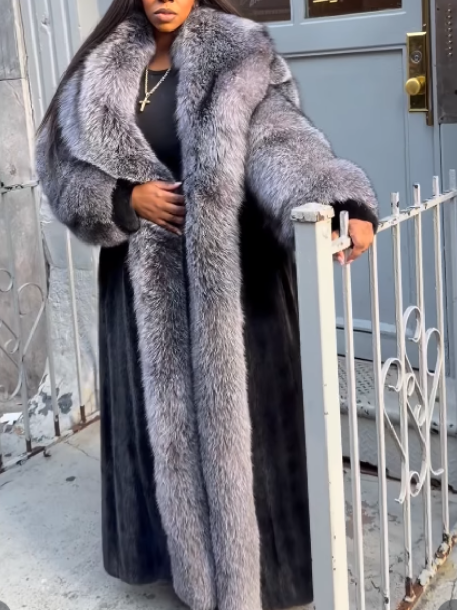 Contrast Faux Fur Long Coat