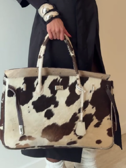 Faux Leather Cow Print Large Capacity Shoulder Bag